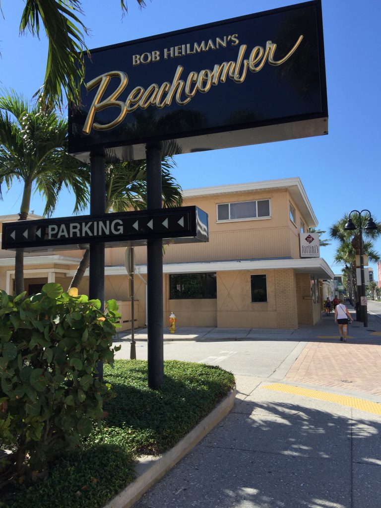 The front sign of Heilman's Beachcomber Restaurant in Clearwater, FL.