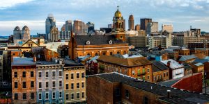 View of Cincinnati skyline from Over The Rhine district.
