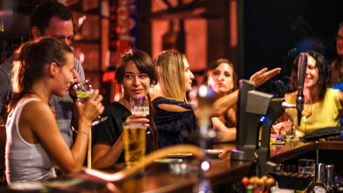Late night bar scene in downtown Charlotte.